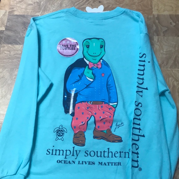 Simply Southern Logo Jack Marine  LS Tee Ocean NWT - Picture 1 of 8